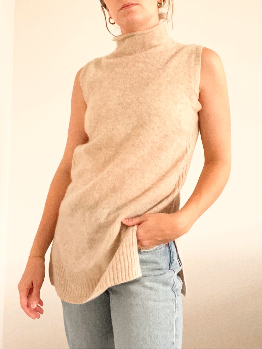 Saks Fifth Avenue Cashmere Sleeveless Turtleneck Tunic - Beige